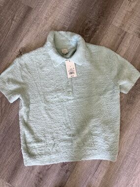 a new day Light Mint Green Plush Polo Top